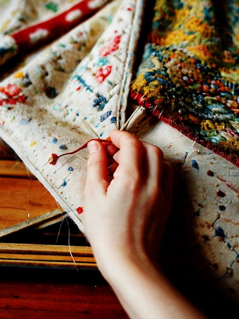 Рукодельница вышивает